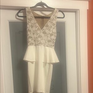 Elegant Lace Peplum Dress in Cream